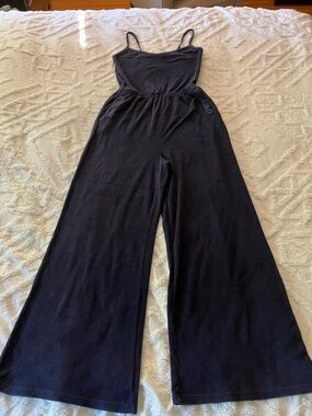 aerie Black Wide-Leg Spaghetti Strap Jumpsuit